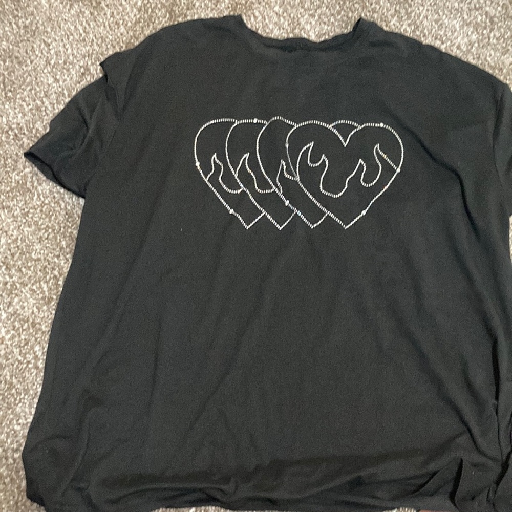 Shein black oversized shirt with silver hearts that are on fire